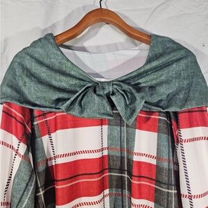 Plaid Off-the-Shoulder Sweater with Bow Detail